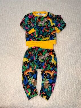Colorful Jungle Animal Two-Piece Set with Yellow Trim